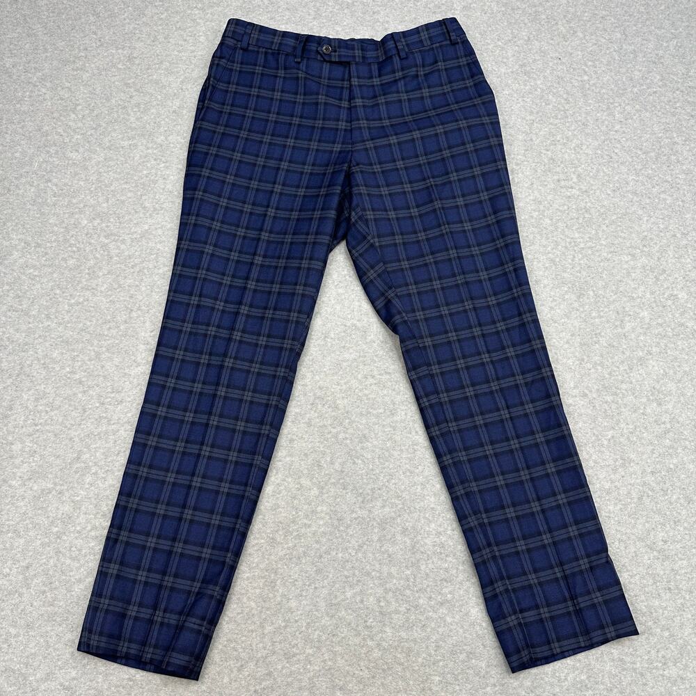 Bar III Dress Pants Men 32x29 Blue Plaid Straight Leg Stretch Trousers Workwear